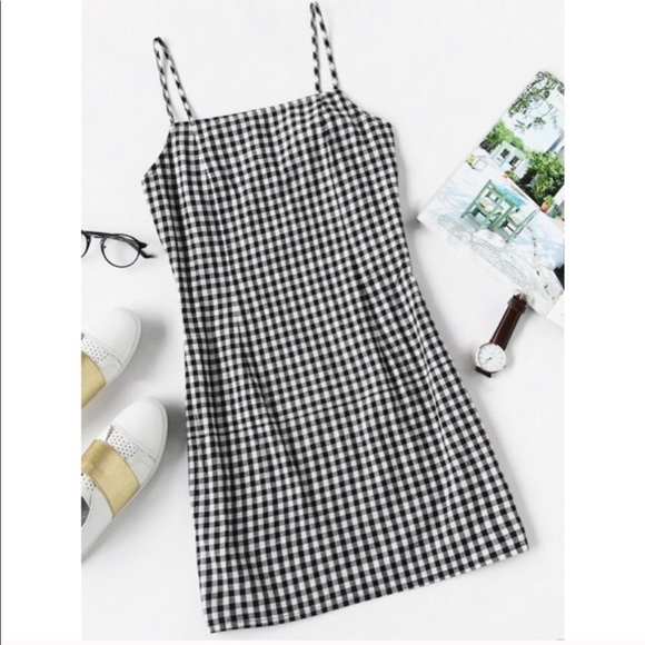 BONNIE🖤black white gingham plaid print cami dress - Picture 4 of 6